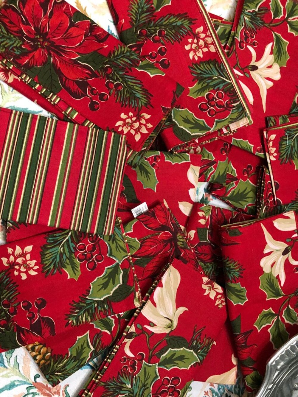 12 ( + two free) Christmas Napkins "Poinsettia and Pine"